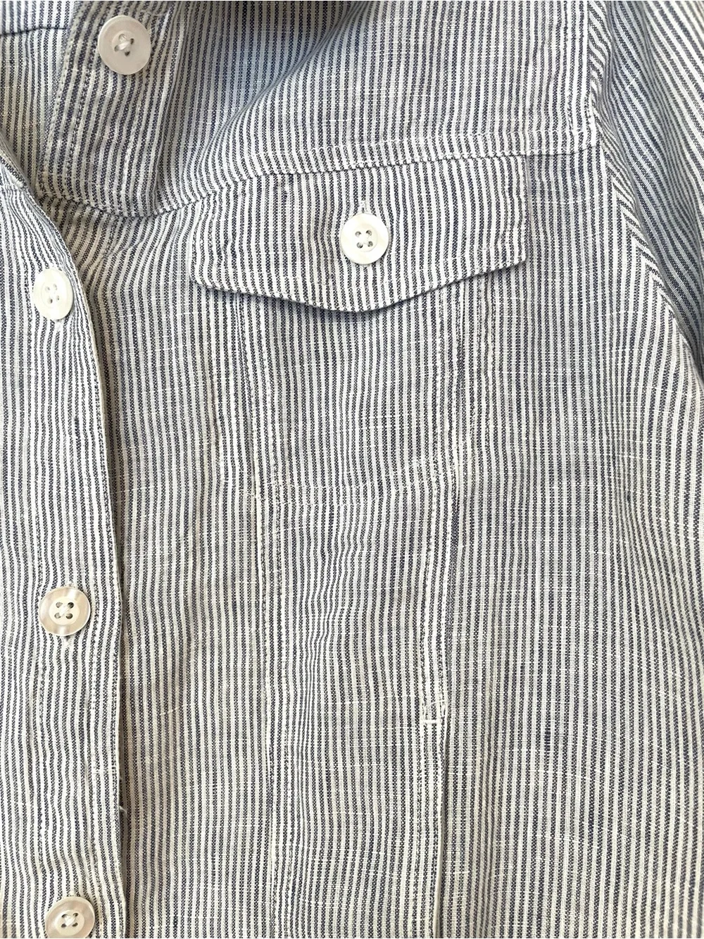Quince 100% European Linen Blue Pinstripe Jacket and Pant Set Womens XL Coastal